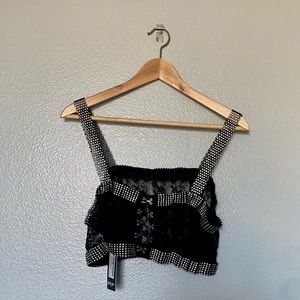 NASTY GAL RHINESTONE BLACK LACED TOP